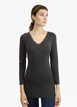 ELIETIAN - Lace Trim Long Sleeve