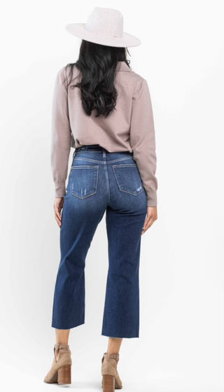 High Waisted Destroyed Crop Wide Leg - Just Believe Boutique