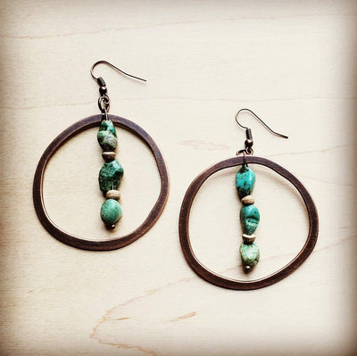 Copper Hoop Earrings w/ Natural Turquoise and Wood - JustBelieve.Boutique