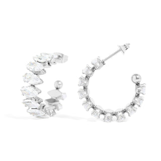 18K Gold PVD Stainless Steel Marquis CZ Stone Hoop Earrings - Just Believe Boutique