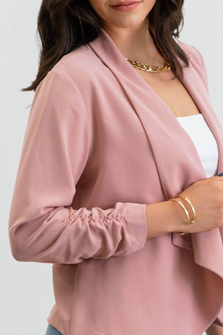 3/4 ROUCHED SLEEVE BLAZER: WHITE - Just Believe Boutique