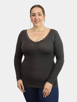 ELIETIAN - Lace Trim Long Sleeve