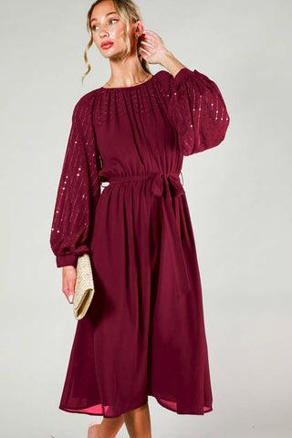 Sequin Embroidered Detail Midi Dress