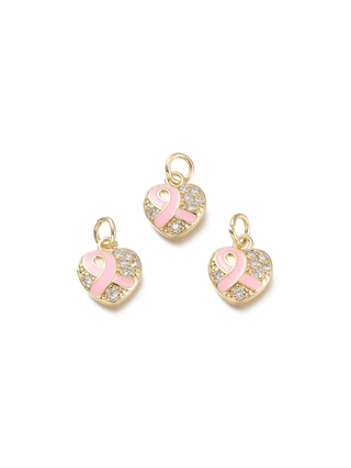 The Charm Bar Company - Gold Breast Cancer Ribbon Heart Charm