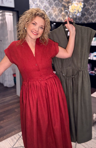Midi Pinwale Belted Dress