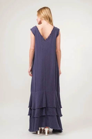 And The Why Washed Cotton Gauze Fringe Detail Tiered Dress - Just Believe Boutique