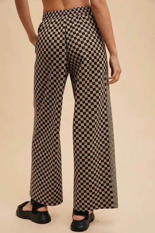 Annie Wear Drawstring Checkered Wide Leg Pants - Just Believe Boutique