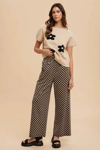 Annie Wear Drawstring Checkered Wide Leg Pants - Just Believe Boutique
