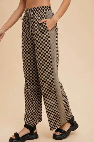 Annie Wear Drawstring Checkered Wide Leg Pants - Just Believe Boutique