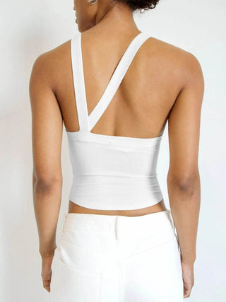 Asymmetrical Back Ribbed Crop Tank Top - Just Believe Boutique