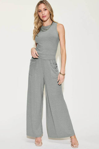 Basic Bae Full Size Ribbed Tank and Wide Leg Pants Set - Just Believe Boutique