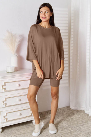 Basic Bae Full Size Soft Rayon Three-Quarter Sleeve Top and Shorts Set - Just Believe Boutique