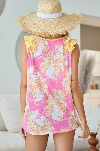 BiBi Printed V Neck Ruffled Tank - Just Believe Boutique