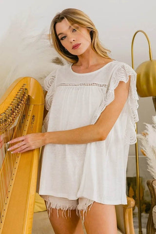 BiBi Ruffled Woven Top - Just Believe Boutique