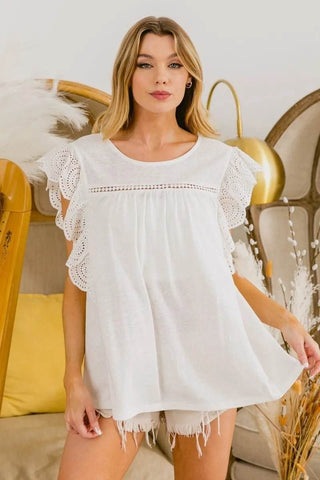 BiBi Ruffled Woven Top - Just Believe Boutique