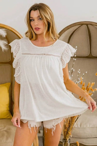 BiBi Ruffled Woven Top - Just Believe Boutique