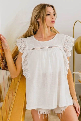 BiBi Ruffled Woven Top - Just Believe Boutique