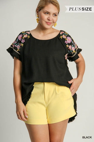 Black with Embroidered Sleeves - Just Believe Boutique