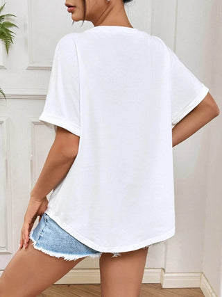 Bow Round Neck Casual T-Shirt - Just Believe Boutique