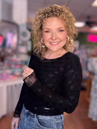 Bow Round Neck Long Sleeve Top - Just Believe Boutique