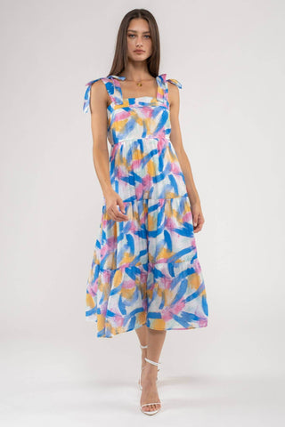 BRUSH STROKE DRESS: BLUE - Just Believe Boutique