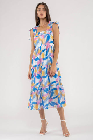 BRUSH STROKE DRESS: BLUE - Just Believe Boutique