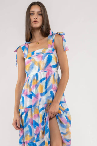 BRUSH STROKE DRESS: BLUE - Just Believe Boutique