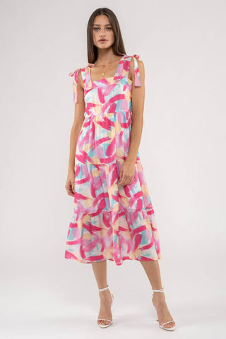 BRUSH STROKE DRESS: FUCHSIA - Just Believe Boutique