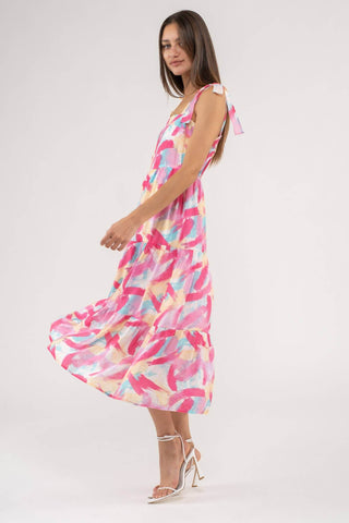 BRUSH STROKE DRESS: FUCHSIA - Just Believe Boutique