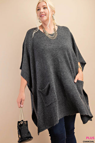 CLASSIC OVERSIZED ROUND NECK PONCHO SWEATER : BLACK / 1XL/2XL - Just Believe Boutique
