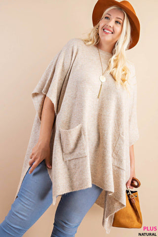 CLASSIC OVERSIZED ROUND NECK PONCHO SWEATER : BLACK / 1XL/2XL - Just Believe Boutique