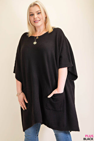 CLASSIC OVERSIZED ROUND NECK PONCHO SWEATER : BLACK / XL/1XL - Just Believe Boutique
