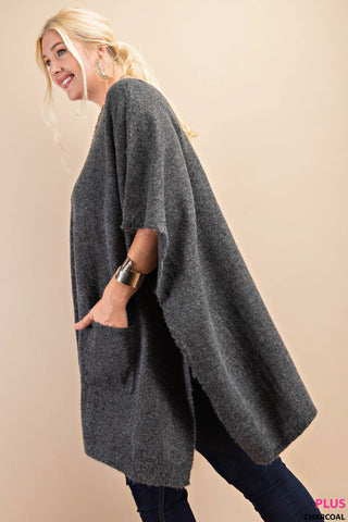 CLASSIC OVERSIZED ROUND NECK PONCHO SWEATER : BLACK / XL/1XL - Just Believe Boutique