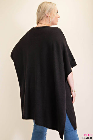 CLASSIC OVERSIZED ROUND NECK PONCHO SWEATER : BLACK / XL/1XL - Just Believe Boutique