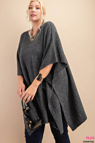 CLASSIC OVERSIZED ROUND NECK PONCHO SWEATER : BLACK / XL/1XL - Just Believe Boutique