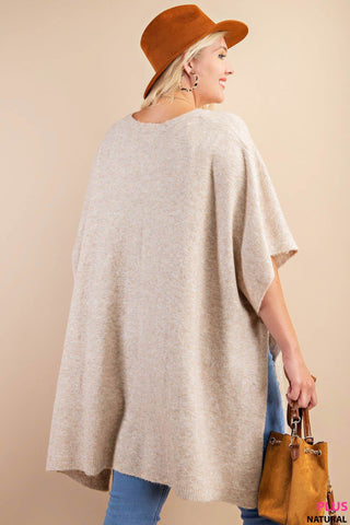 CLASSIC OVERSIZED ROUND NECK PONCHO SWEATER : BLACK / XL/1XL - Just Believe Boutique