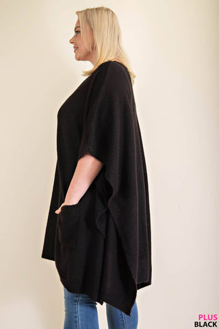 CLASSIC OVERSIZED ROUND NECK PONCHO SWEATER : BLACK / XL/1XL - Just Believe Boutique