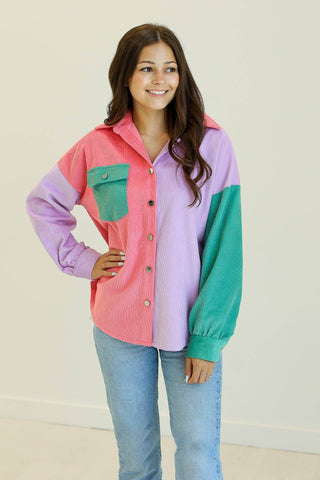 Color Block Corduroy Shacket - Just Believe Boutique