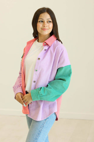 Color Block Corduroy Shacket - Just Believe Boutique