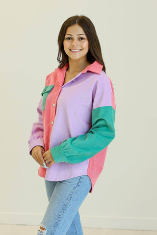 Color Block Corduroy Shacket - Just Believe Boutique