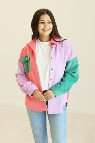 Color Block Corduroy Shacket - Just Believe Boutique