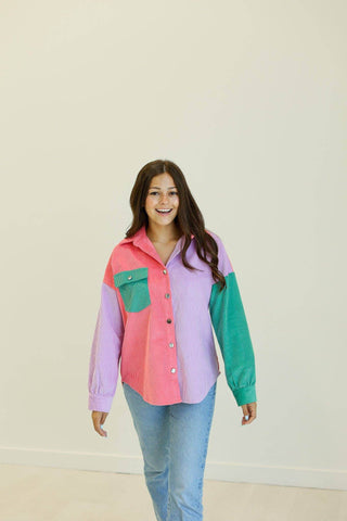 Color Block Corduroy Shacket - Just Believe Boutique
