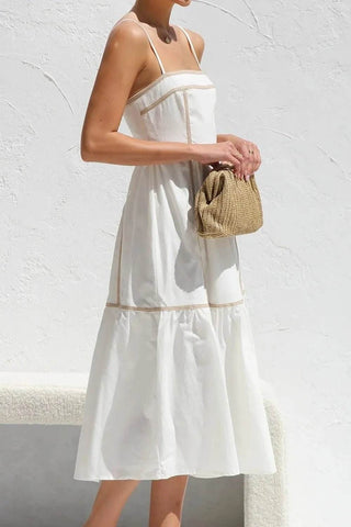 Contrast Trim Square Neck Midi Cami Dress - Just Believe Boutique