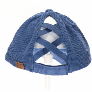 Corduroy Criss Cross High Pony CC Ball Cap - Just Believe Boutique