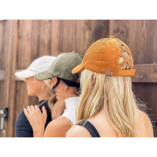 Corduroy Criss Cross High Pony CC Ball Cap - Just Believe Boutique