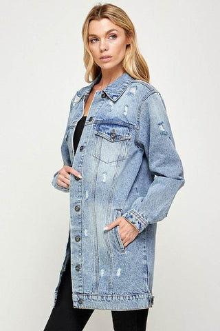 DENIM 3/4 QUARTER JACKETS DISTRESSED WASHED - Just Believe Boutique