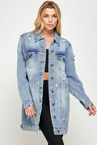 DENIM 3/4 QUARTER JACKETS DISTRESSED WASHED - Just Believe Boutique