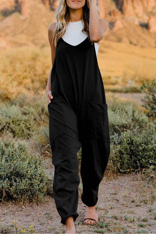 Double Take Full Size V-Neck Sleeveless Jumpsuit with Pockets - Just Believe Boutique