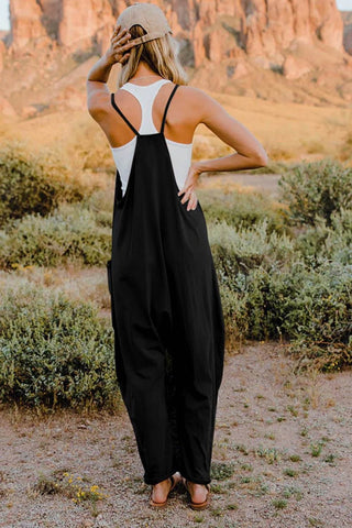 Double Take Full Size V-Neck Sleeveless Jumpsuit with Pockets - Just Believe Boutique