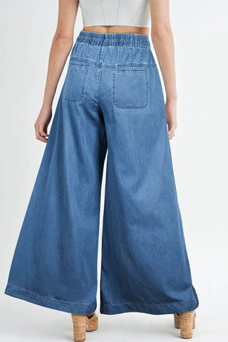 Drawstring Elastic Waist Wide Leg Jeans - Just Believe Boutique